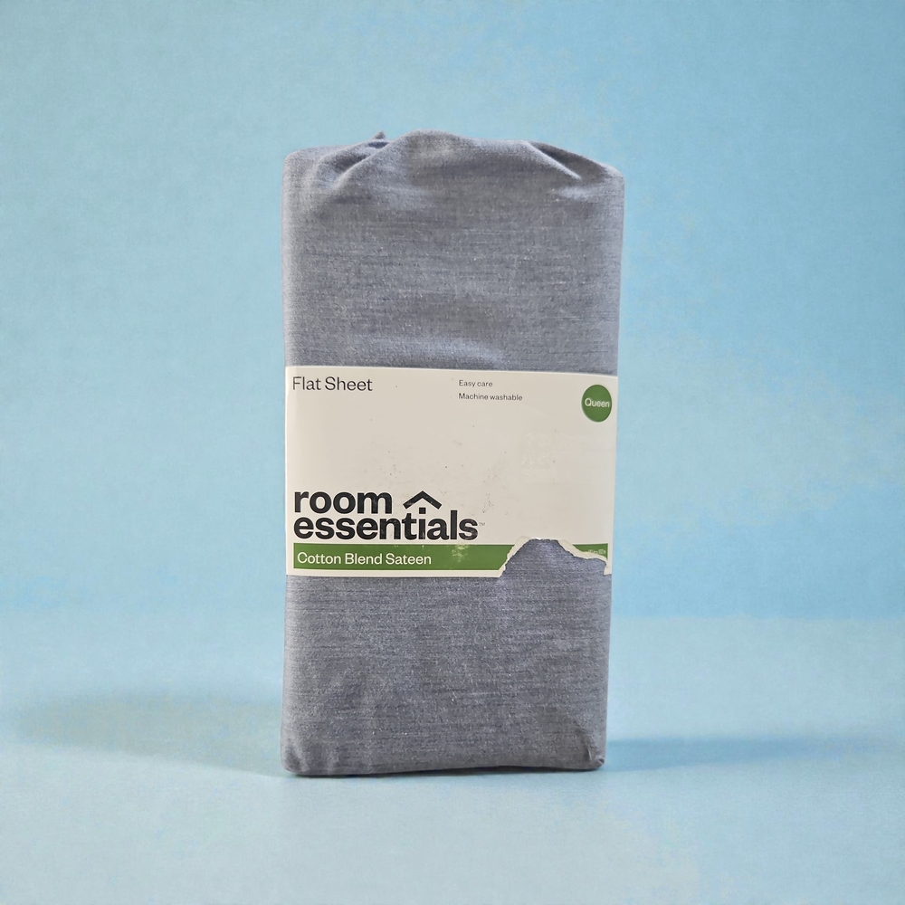 Room Essentials Cotton Blend Sateen Flat Sheet in Gray/blue